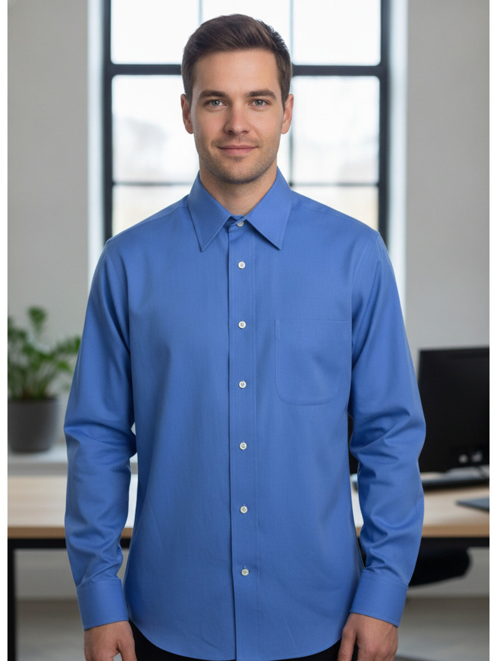 Jos. A. Bank Traveler's Collection Blue Cotton Dress Shirt Size 16.5-32